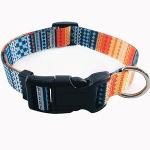 Boho Dog Collar • Orange + Blue • Adjustable • Choose Size S-M-L